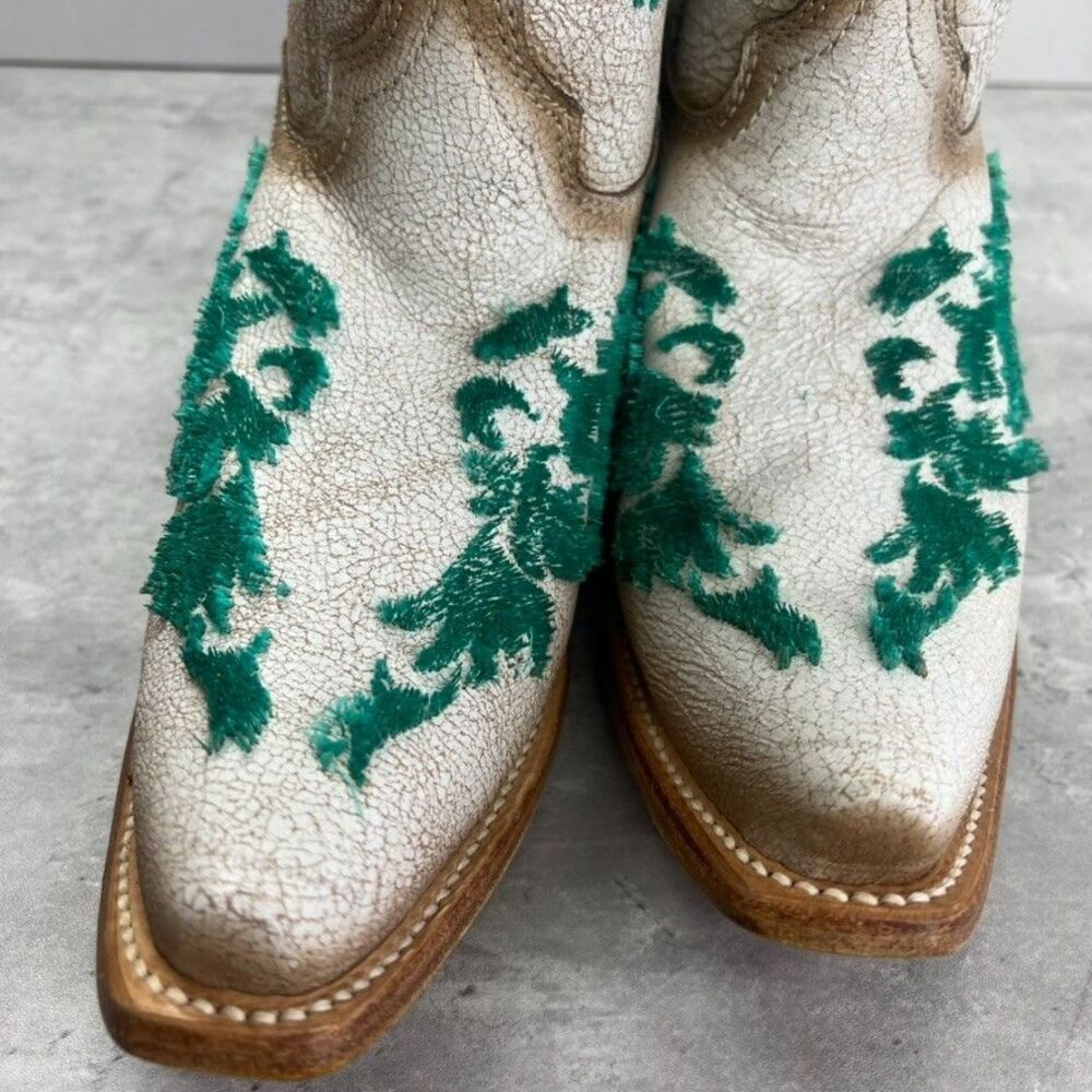 Corral Pull On Knee High White Green Crackled Bristle Western Boots Womens 8M - Picture 5 of 13